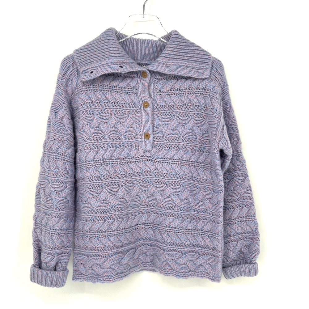 Sundance Sweater Womens XS Purple Cable Knit Preppy Wool Fisherman Cozy Warm